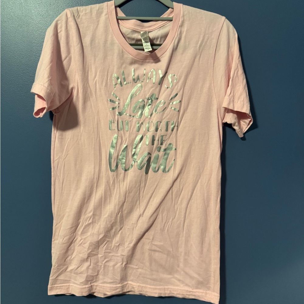 Pink Graphic T-Shirt with Silver Text